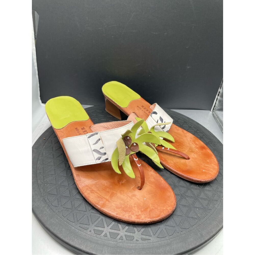 Vintage BOB BAKER Rare Retro Palm Tree Thong Leather Sandal Women’s Sz 7.5AA Y2K